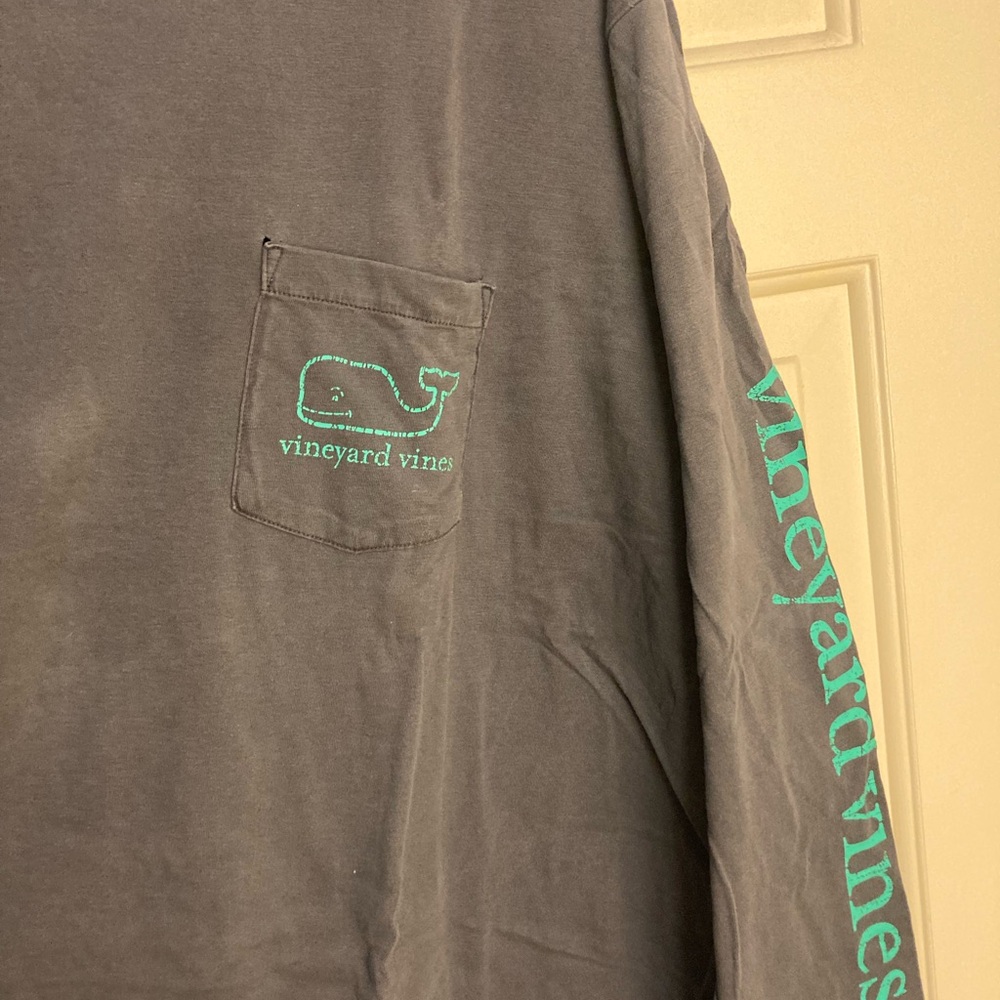 Vineyard Vines Gray with teal Long Sleeve Shirt